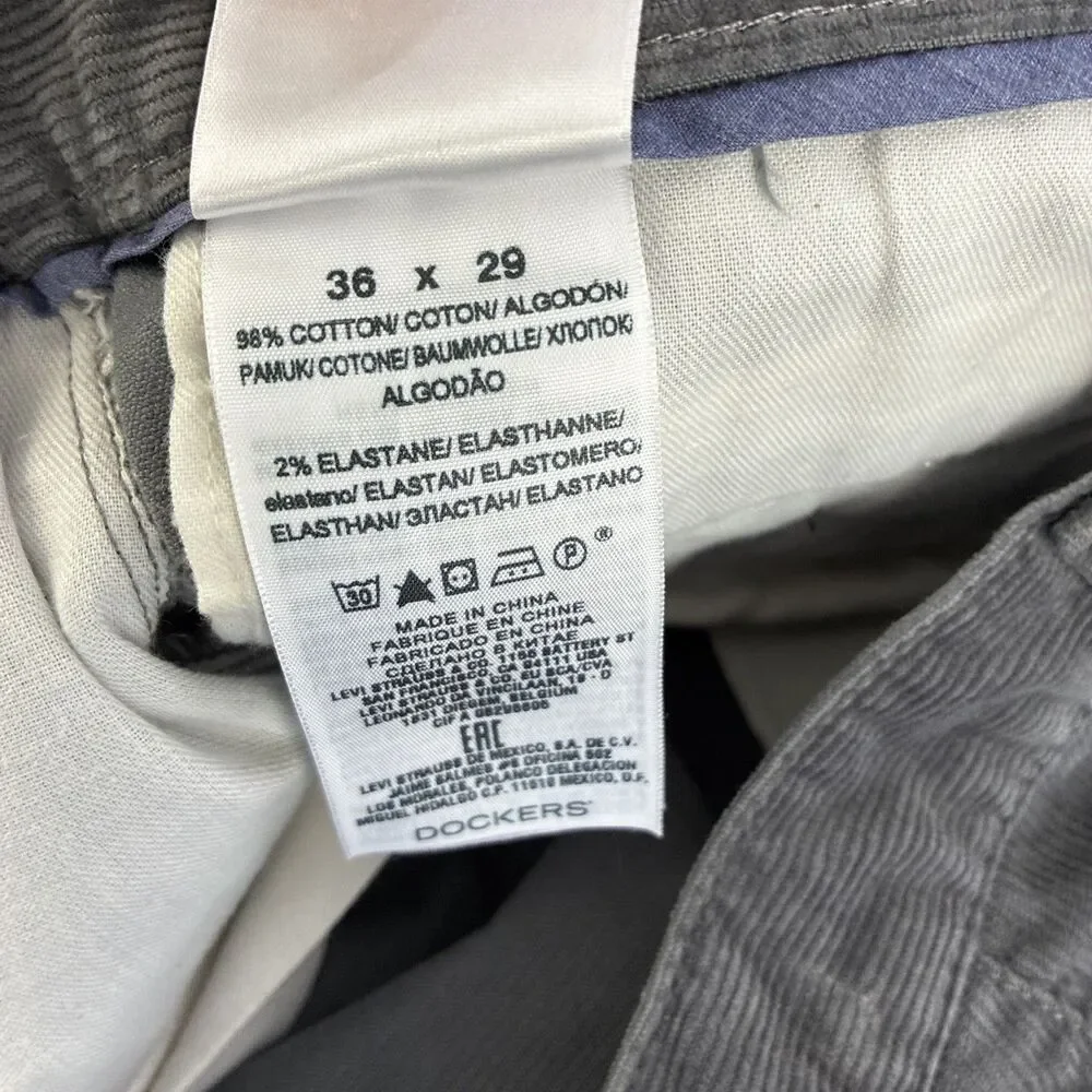 Mens Dockers Straight Fit Corduroy‎ Pants Size 36x29 Gray Preppy